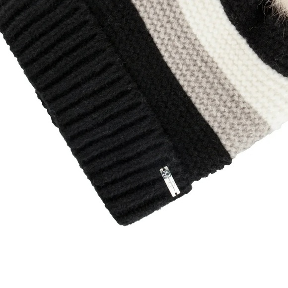 Jessica Simpson Women's Striped Faux Fur Pom Beanie Hat - Picture 3 of 9